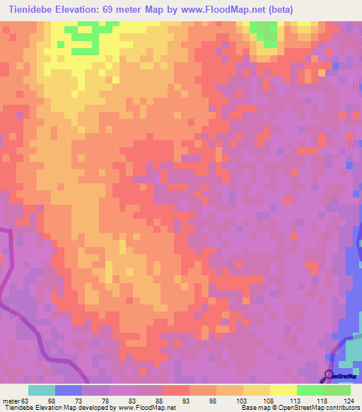 Tienidebe,Mauritania Elevation Map