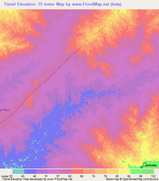 Tienel,Mauritania Elevation Map