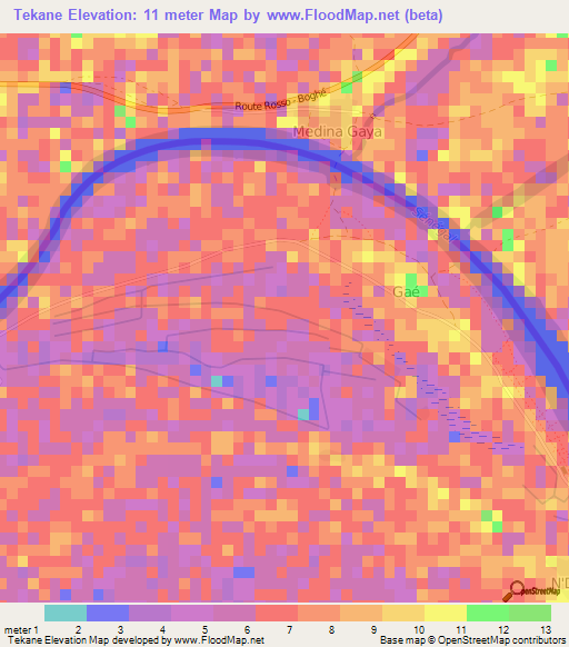 Tekane,Mauritania Elevation Map