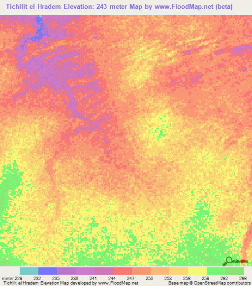 Tichilit el Hradem,Mauritania Elevation Map