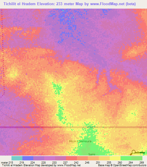 Tichilit el Hradem,Mauritania Elevation Map