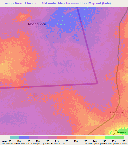 Tiango Nioro,Mauritania Elevation Map