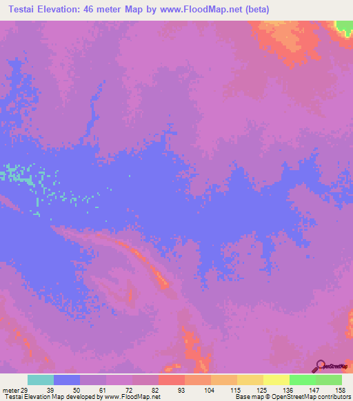 Testai,Mauritania Elevation Map
