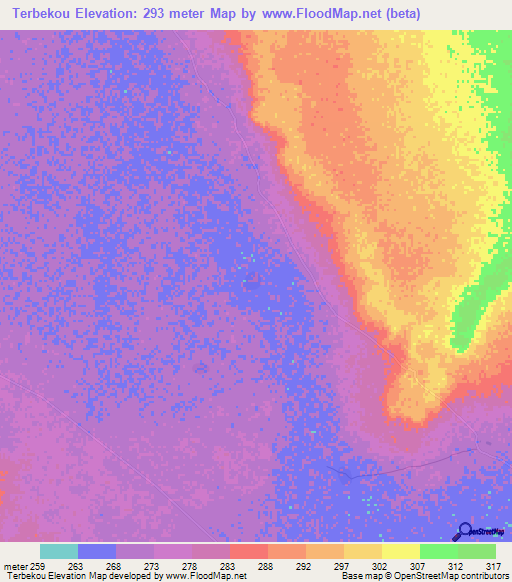 Terbekou,Mauritania Elevation Map