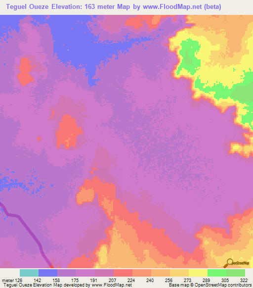 Teguel Oueze,Mauritania Elevation Map