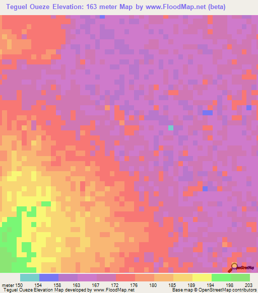 Teguel Oueze,Mauritania Elevation Map