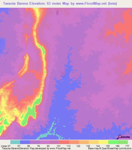 Tassota Barene,Mauritania Elevation Map