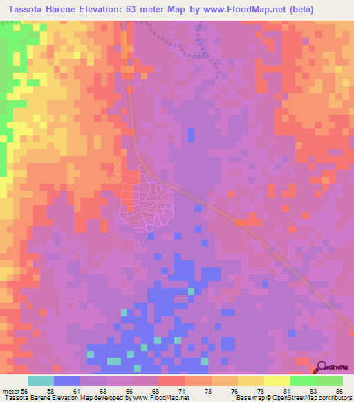 Tassota Barene,Mauritania Elevation Map