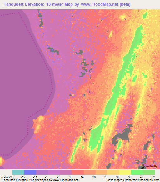 Tanoudert,Mauritania Elevation Map
