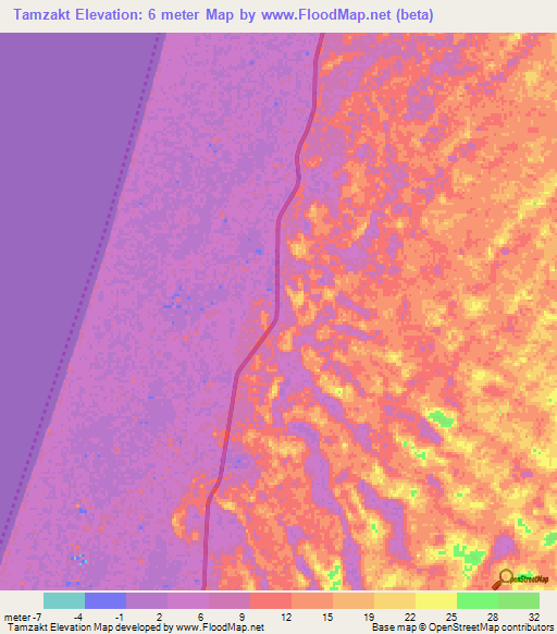 Tamzakt,Mauritania Elevation Map