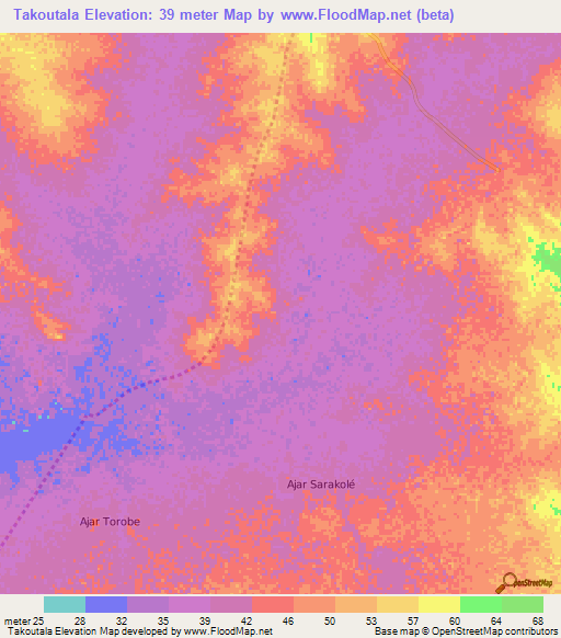 Takoutala,Mauritania Elevation Map
