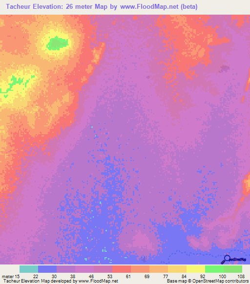 Tacheur,Mauritania Elevation Map