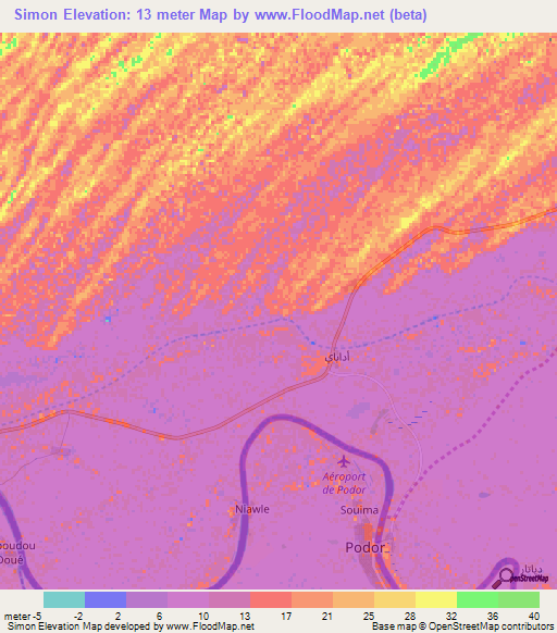 Simon,Mauritania Elevation Map