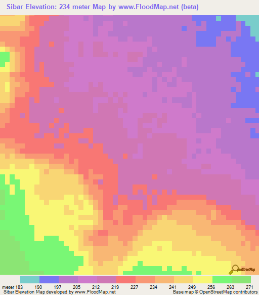 Sibar,Mauritania Elevation Map
