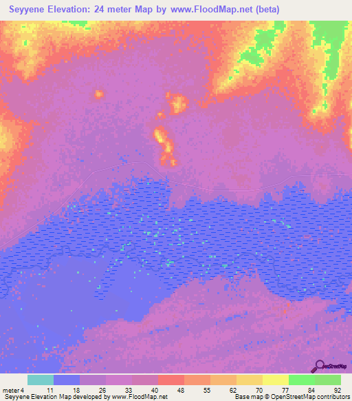 Seyyene,Mauritania Elevation Map