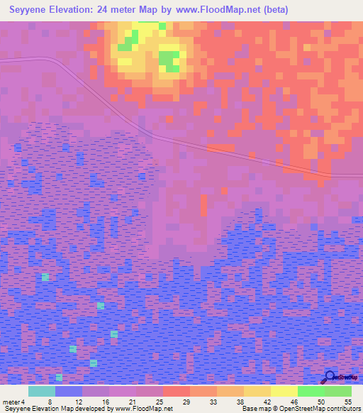 Seyyene,Mauritania Elevation Map