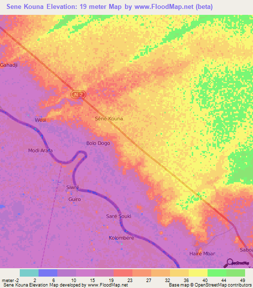 Sene Kouna,Mauritania Elevation Map