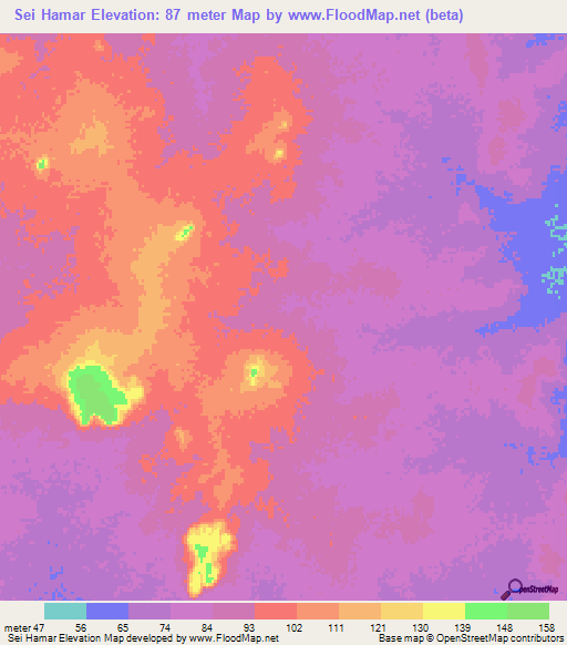 Sei Hamar,Mauritania Elevation Map