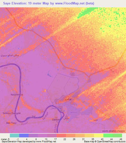 Saye,Mauritania Elevation Map
