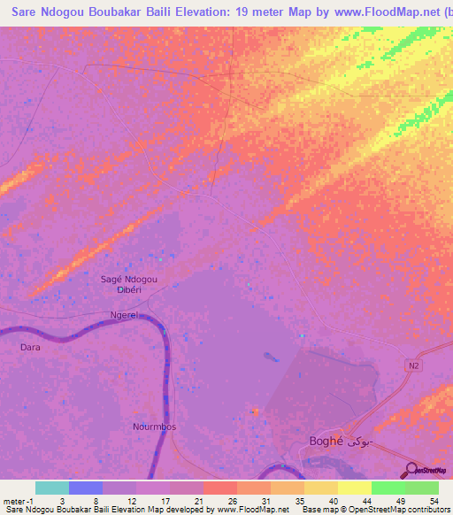 Sare Ndogou Boubakar Baili,Mauritania Elevation Map