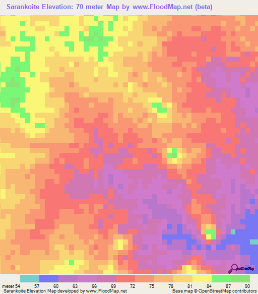 Sarankoite,Mauritania Elevation Map