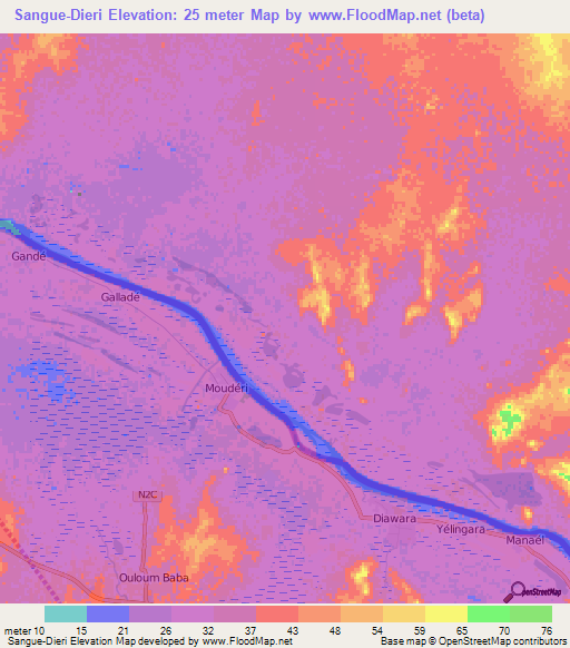Sangue-Dieri,Mauritania Elevation Map