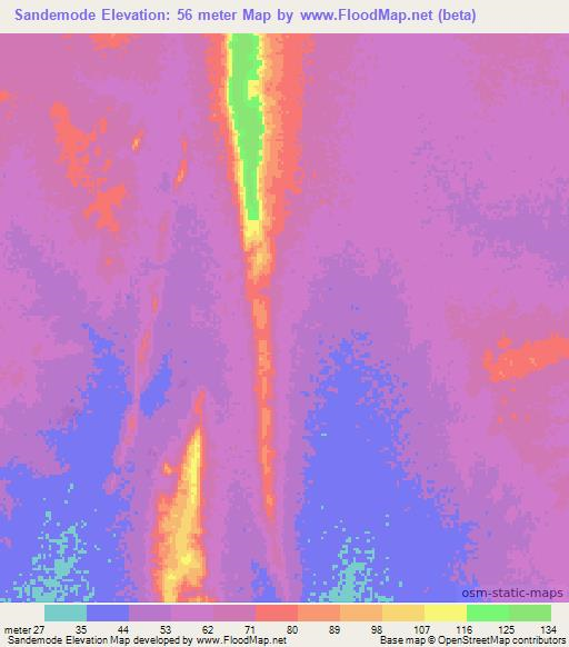 Sandemode,Mauritania Elevation Map
