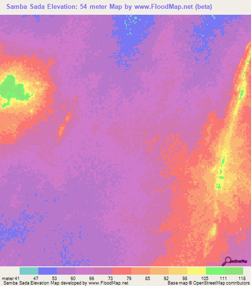 Samba Sada,Mauritania Elevation Map