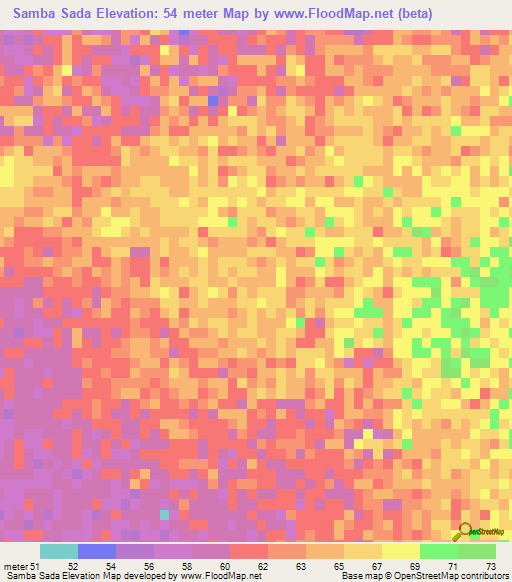 Samba Sada,Mauritania Elevation Map