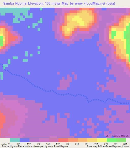 Samba Ngoma,Mauritania Elevation Map