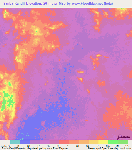 Sanba Kandji,Mauritania Elevation Map