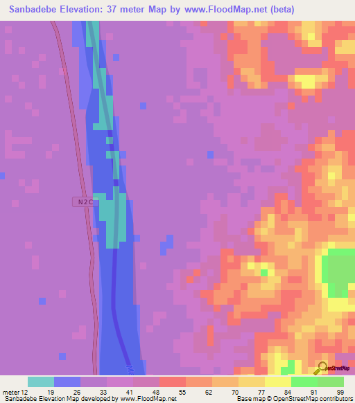 Sanbadebe,Mauritania Elevation Map