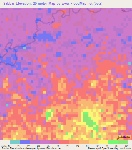 Sabbar,Mauritania Elevation Map