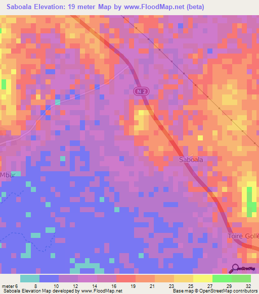 Saboala,Mauritania Elevation Map
