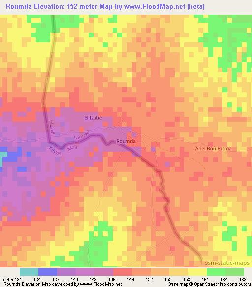 Roumda,Mauritania Elevation Map