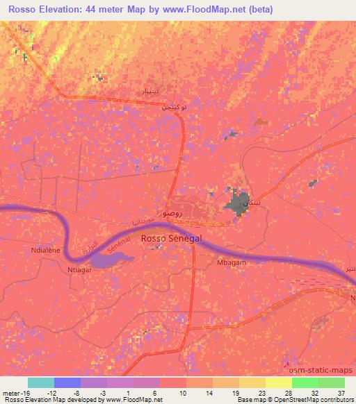 Rosso,Mauritania Elevation Map