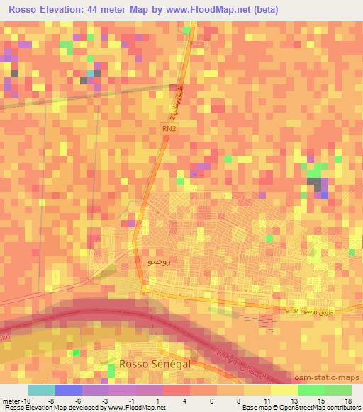 Rosso,Mauritania Elevation Map