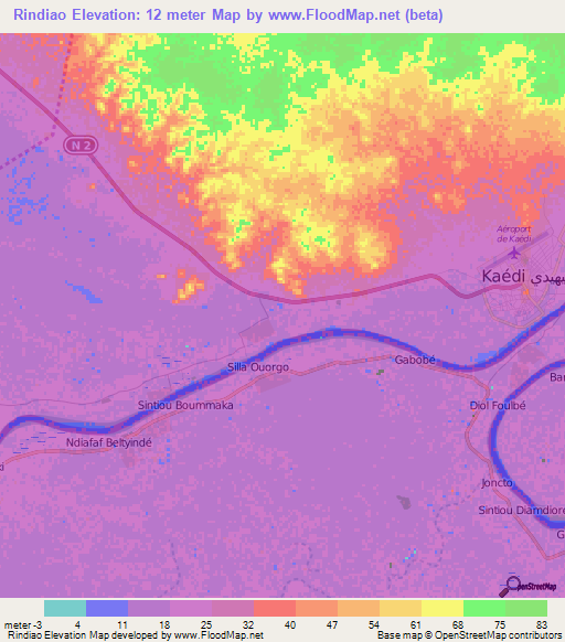 Rindiao,Mauritania Elevation Map