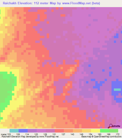 Raichakh,Mauritania Elevation Map