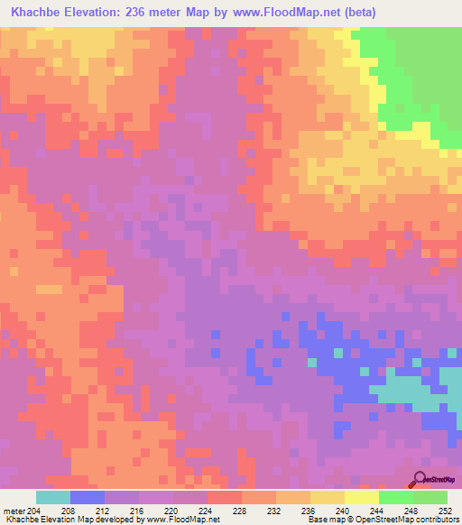 Khachbe,Mauritania Elevation Map