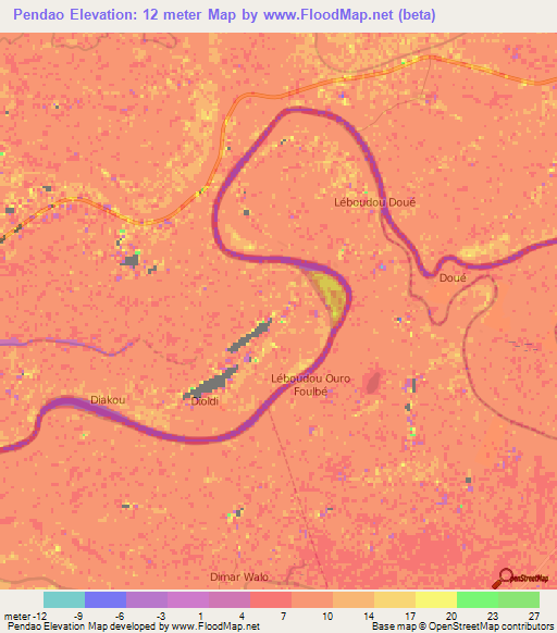 Pendao,Mauritania Elevation Map