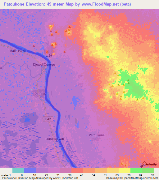 Patoukone,Mauritania Elevation Map