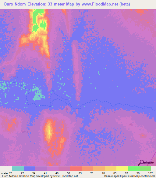 Ouro Ndom,Mauritania Elevation Map