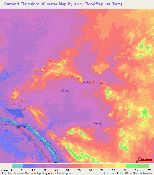 Ourofari,Mauritania Elevation Map