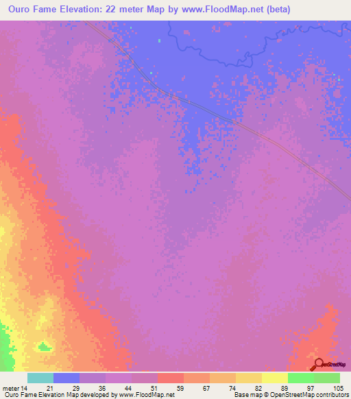 Ouro Fame,Mauritania Elevation Map