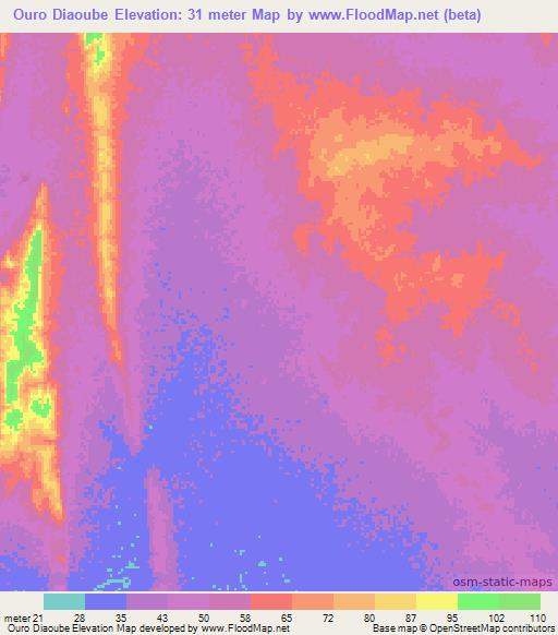 Ouro Diaoube,Mauritania Elevation Map