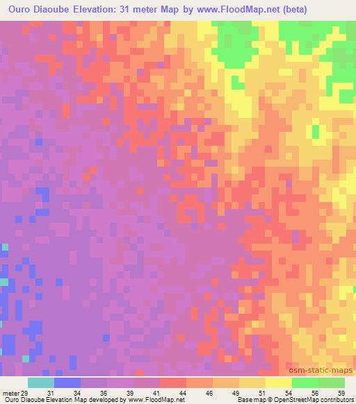 Ouro Diaoube,Mauritania Elevation Map