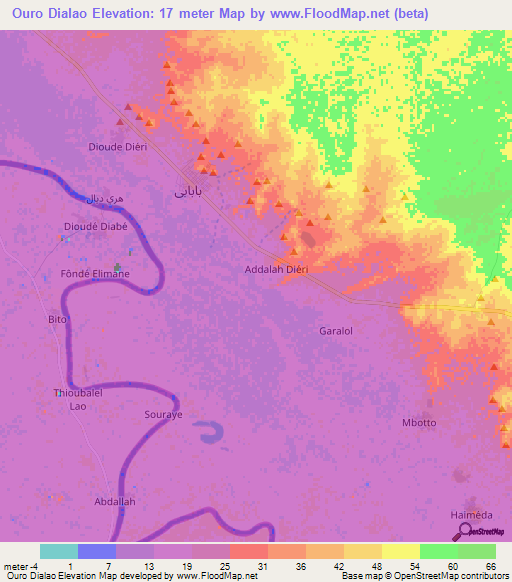 Ouro Dialao,Mauritania Elevation Map