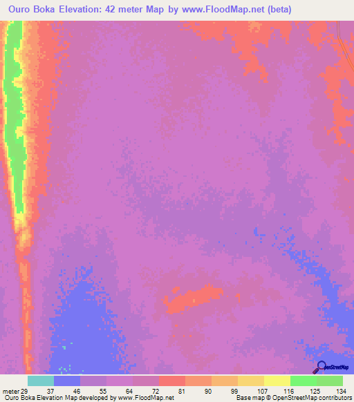Ouro Boka,Mauritania Elevation Map