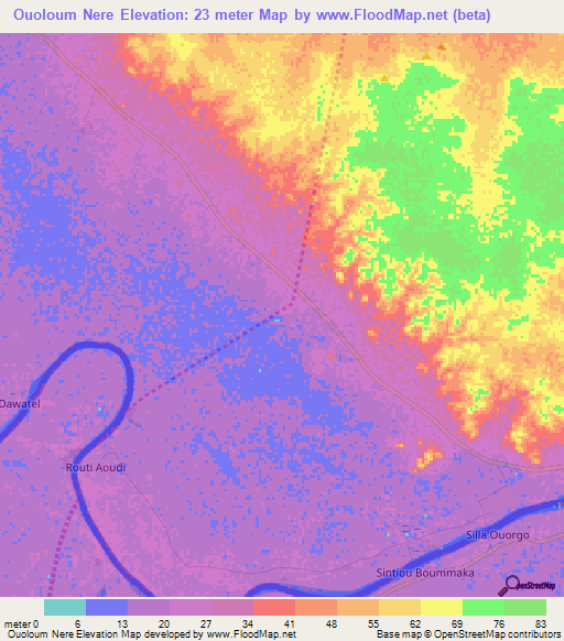 Ouoloum Nere,Mauritania Elevation Map
